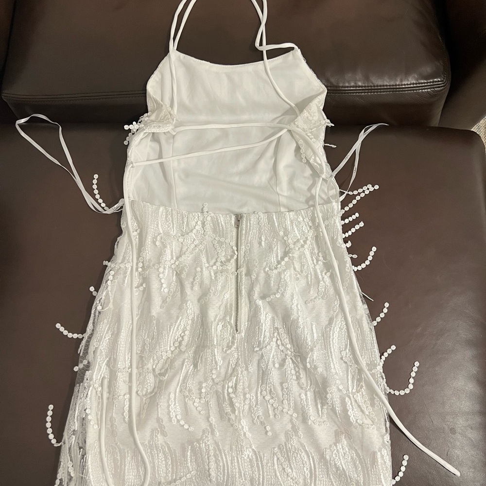Making Magic White Fringe Lace-Up Mini Dress - Picture 7 of 9